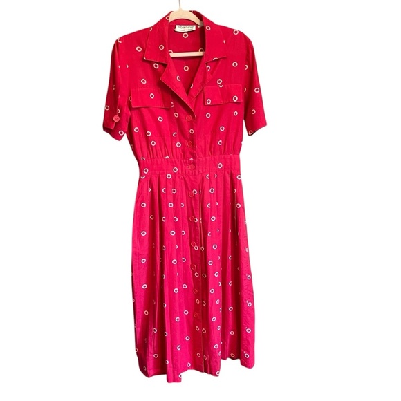 Vintage 1980’s Albert Nipon Executive Dress-Size Medium-Pleated-Button front - Picture 1 of 13